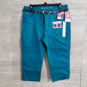 Lee Classic Fit Teal Belted Capris 12 or 10 NWT